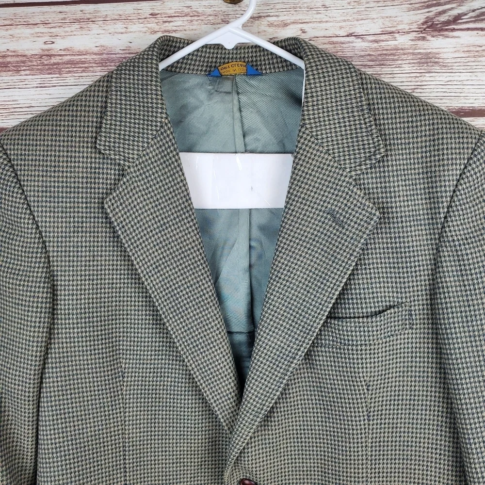 Pendleton Mens Size 40 Vtg 100% Wool Green Houndstooth 2-Button Blazer Jacket